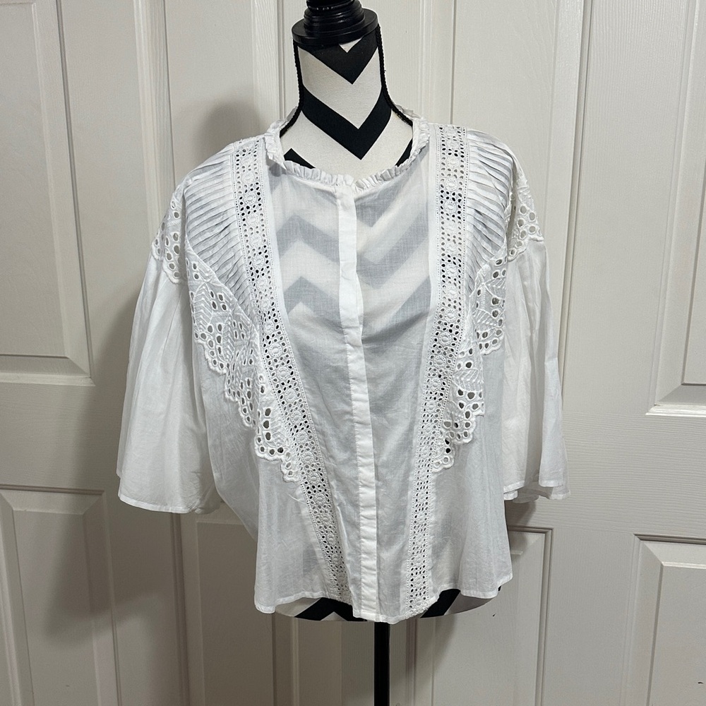 Merlette Claris White Lace-Trim Blouse